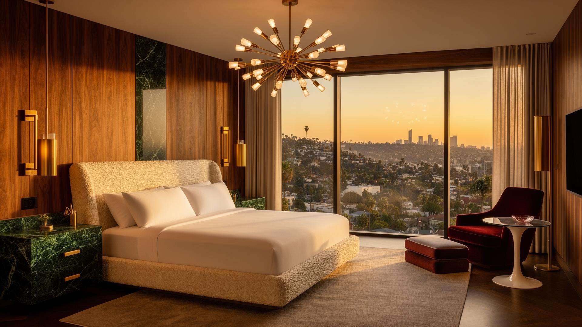 Signature king suite · walnut & emerald with Hollywood Hills views